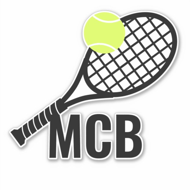 Initialen der Tennis-Ball-Racket-Monogram Aufkleber (Vorderseite)