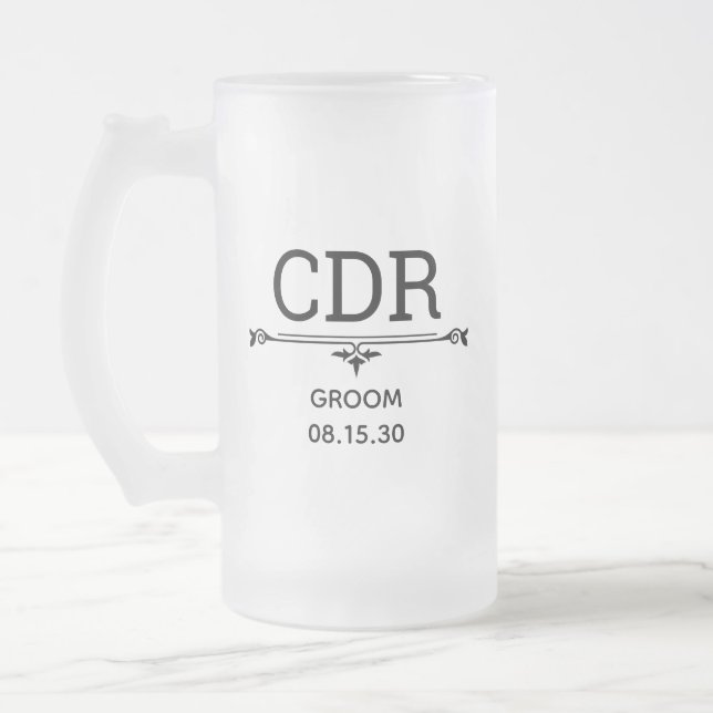 Initialen des Bräutigams Mattglas Bierglas (Links)