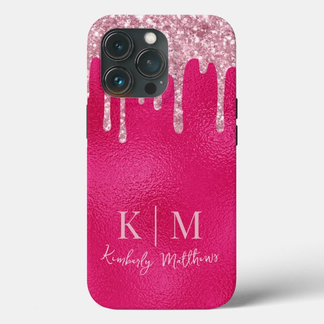 Initialen des glamourösen Hot Pink Glitzer Monogra Case-Mate iPhone Hülle (Rückseite)
