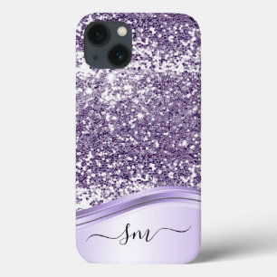 Initialen des Lila Glitzer Look Monogram Case-Mate iPhone Hülle