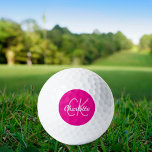 Initialen des Monogrammes mit heißen rosa Namen Golfball<br><div class="desc">Heiß rosa Hintergrund,  rosa und weiße Texte. Personalisieren Sie Ihre Monogramm-Initialen und Ihren Namen und fügen Sie sie hinzu. Der Name ist mit einem modernen handgeschriebenen Stilskript geschrieben.</div>