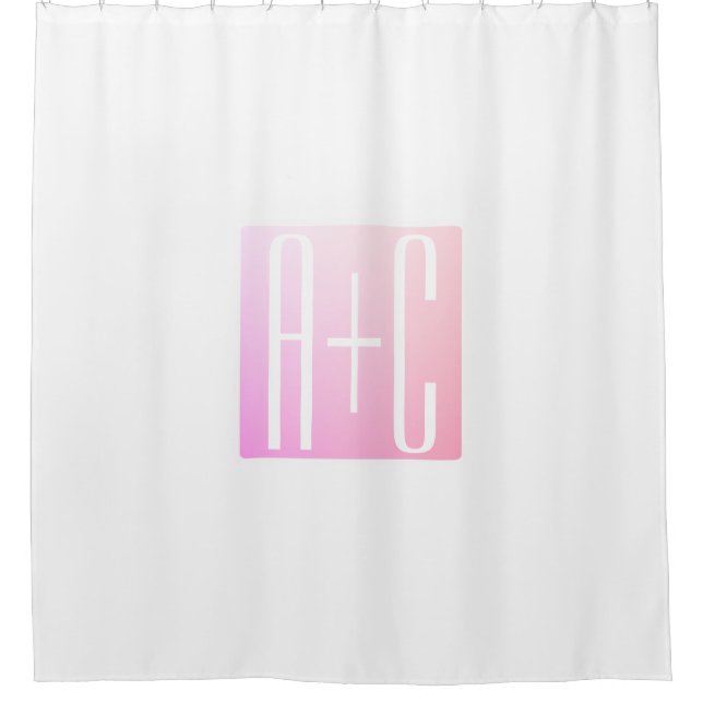 Initialen des Paares | Subtile Pink Gradation Duschvorhang (Vorderseite)