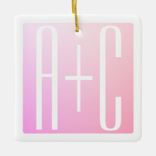 Initialen des Paares   Subtile Pink Gradation Keramikornament
