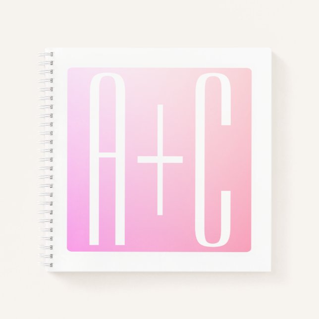 Initialen des Paares | Subtile Pink Gradation Notizbuch (Vorderseite)