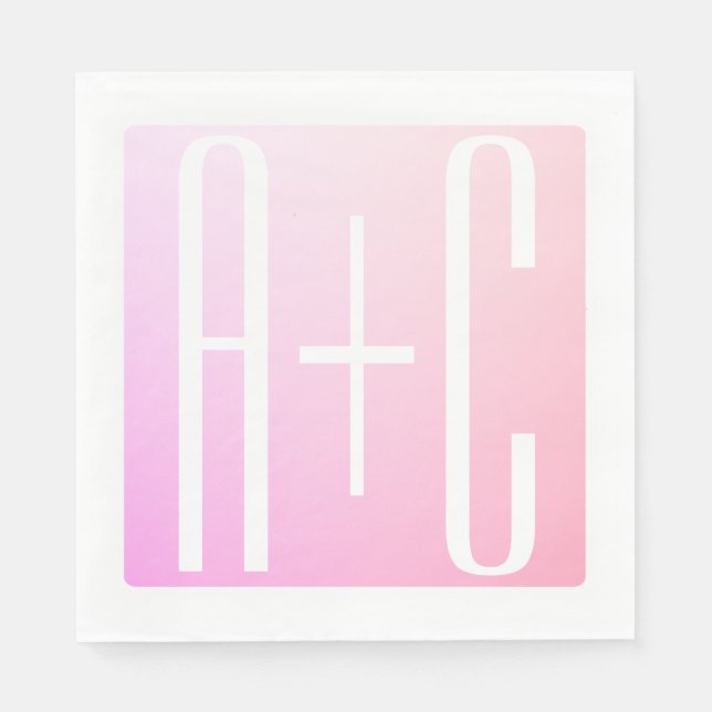 Initialen des Paares | Subtile Pink Gradation Serviette (Vorderseite)