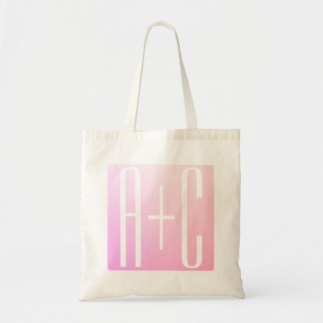 Initialen des Paares | Subtile Pink Gradation Tragetasche (Vorne)