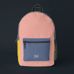 Initialen des rosa blauen gelben Farbblockes Bedruckter Rucksack<br><div class="desc">Ein Farbblock-Design mit rosa,  blauen,  kohlehaltigen,  gelben und mit Monogramm Initialen.</div>