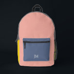Initialen des rosa blauen gelben Farbblockes Bedruckter Rucksack<br><div class="desc">Ein Farbblock-Design mit rosa, blauen, kohlehaltigen, gelben und mit Monogramm Initialen.</div>