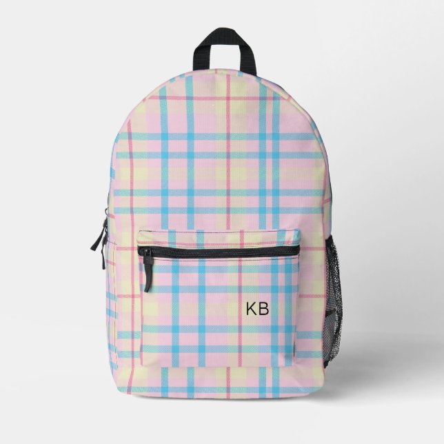 Initialen des rosa und blauen Karierten Tartan-Kar Bedruckter Rucksack (Vorderseite)