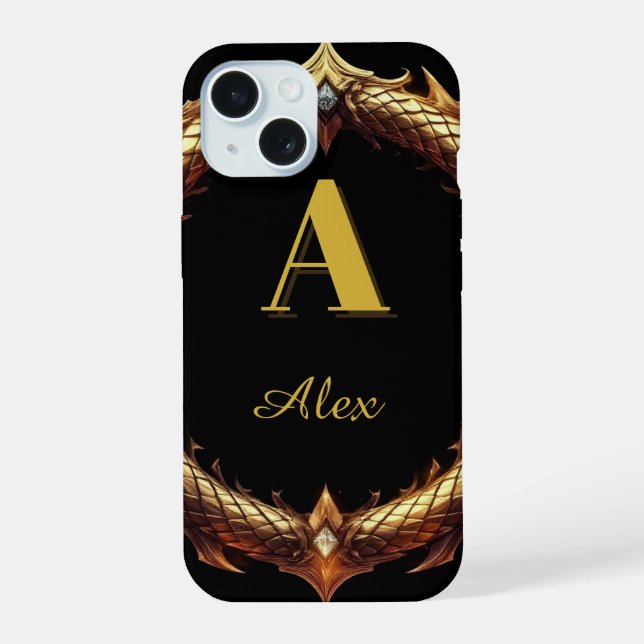 ✨ Initialen-Drache-Ornament-Kreuzrahmen ✨ iPhone 15 Hülle (Rückseite)