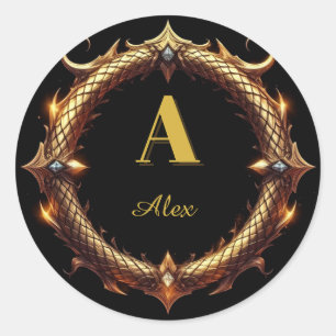 ✨ Initialen-Drache-Ornament-Kreuzrahmen ✨ Runder Aufkleber