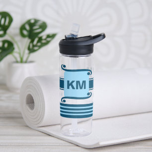 Initialen dunkel und blassblau mit Streifen hinzuf Trinkflasche