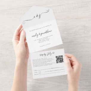 Initialen Elegantes Schrift QR-Code Jede Farbe All In One Einladung