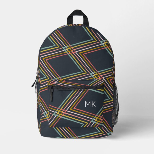 Initialen für coole geometrische Muster Bedruckter Rucksack (Vorderseite)