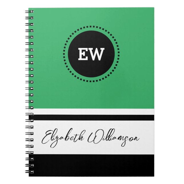 Initialen hinzufügen und grün und schwarz nennen notizblock (Vorderseite)