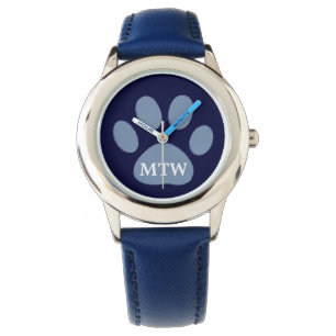 Initialen Hundepfote blau Armbanduhr