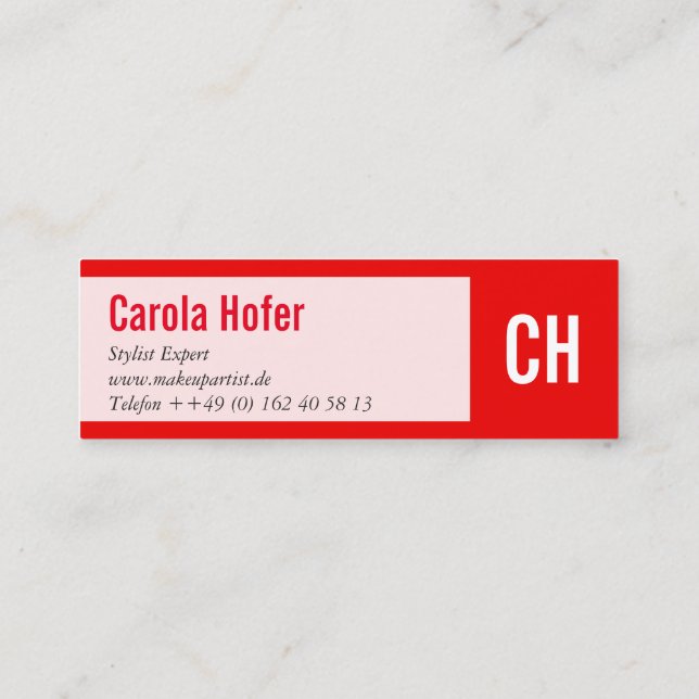 Initialen in rot mini visitenkarte (Rückseite)