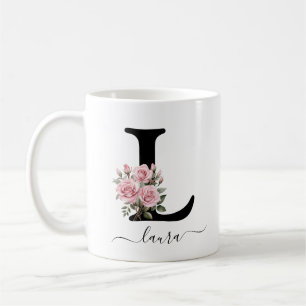Initialen L Monogramm Floral Blumen Rosa Rosen Tas Kaffeetasse