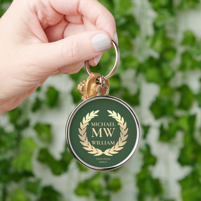 Initialen moderner Green Gold Golfer Monogram Schlüsselanhänger (Hand)