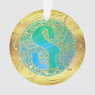 Initialen-Monogramm S Weihnachten - Gold, Teal & B Ornament