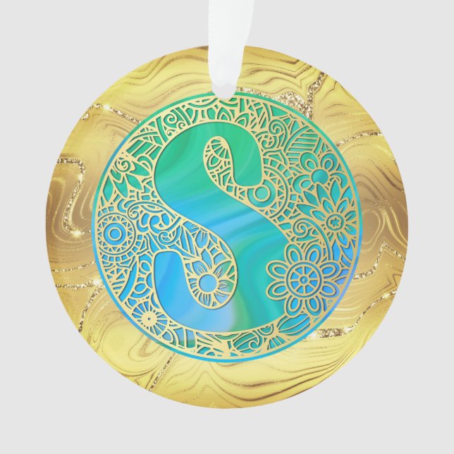 Initialen-Monogramm S Weihnachten - Gold, Teal & B Ornament (Vorderseite)
