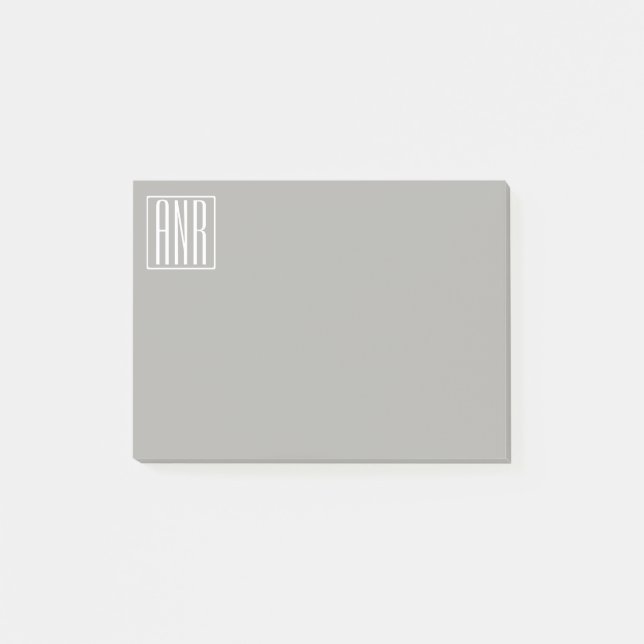 Initialen Monogramm | Weiß auf Hellgrau Post-it Klebezettel (Vorderseite)