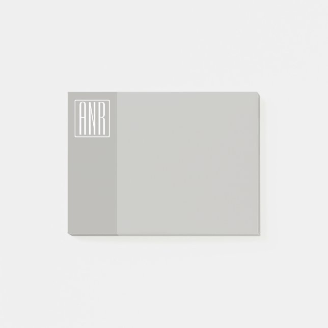 Initialen Monogramm | Weiß auf Hellgrau Post-it Klebezettel (Vorderseite)