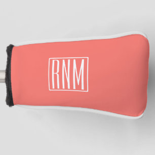 Initialen Monogramm Weiß auf Koralle Golf Headcover