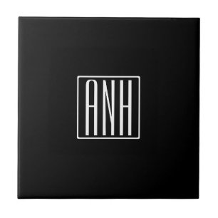 Initialen Monogramm Weiß auf Schwarz Fliese