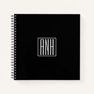 Initialen Monogramm Weiß auf Schwarz Notizbuch