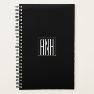 Initialen Monogramm Weiß auf Schwarz Planer