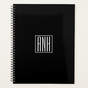 Initialen Monogramm Weiß auf Schwarz Planer