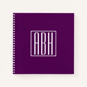 Initialen Monogramm Weiß auf Tiefpurpur Notizbuch