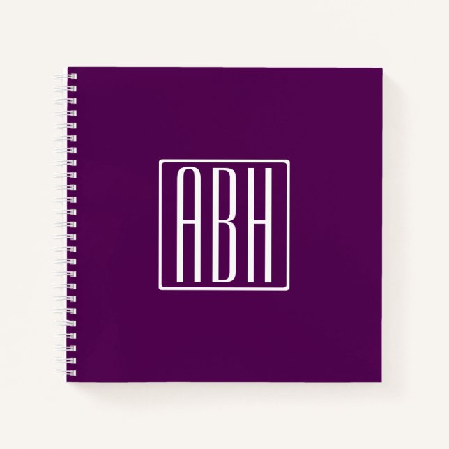 Initialen Monogramm | Weiß auf Tiefpurpur Notizbuch (Vorderseite)
