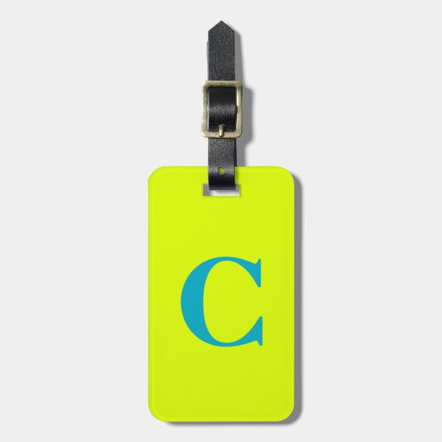 Initialen von Chartreuse Yellow Green Blue Monogra Gepäckanhänger (Vorderseite vertikal)