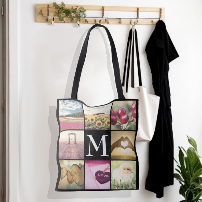 Initialer Name der benutzerdefinierten Foto-Sortie (Photo collage name initial monogram tote bag)