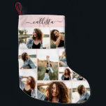 Initialer Name des benutzerdefinierten Monogramms  Kleiner Weihnachtsstrumpf<br><div class="desc">Dieser niedliche und coole Strumpf ist perfekt für alle Familienmitglieder. Machen Sie einen besonderen und maßgeschneiderten Strumpf für Ihre Urlaubsatmosphäre. Es verfügt über neun individuell anpassbare Foto-Collage mit einem personalisierten Monogramm-Namen, der zuerst in schwarz und Rose rosa auf einem einfachen, rosa Hintergrund erscheint. Es ist elegant, lustig, modern und einzigartig....</div>