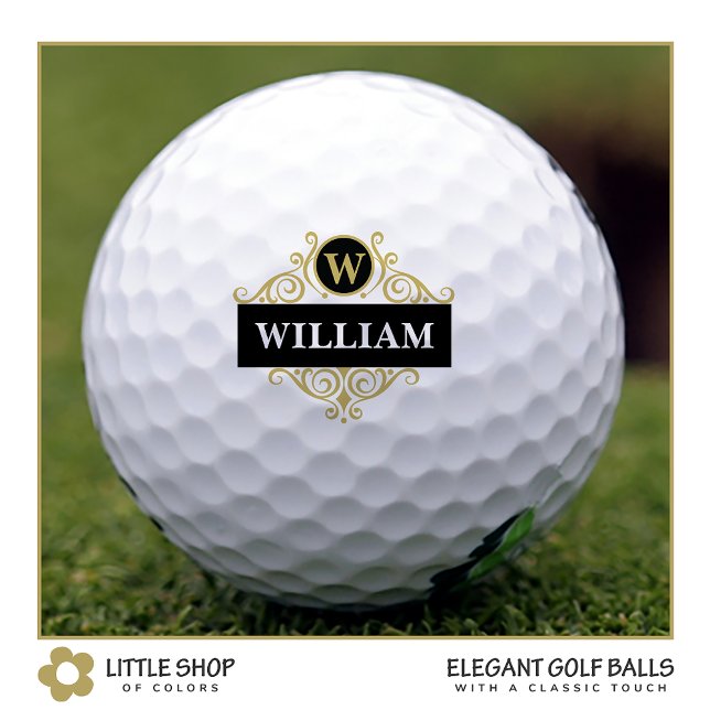 Initialer Name des eleganten Black Gold Monogramms Golfball (Von Creator hochgeladen)
