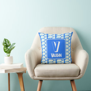 Initialer Name des geometrischen blauen Monogramms Kissen