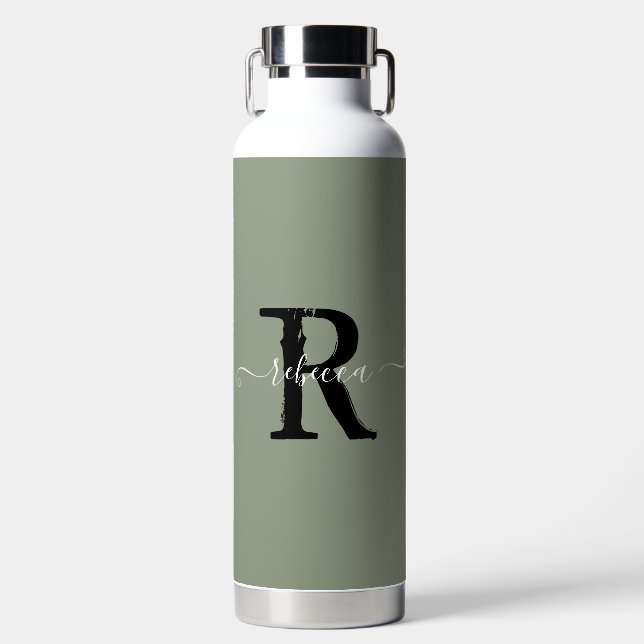 Initialer Name des Monogram-Skripts Sage Green Ele Trinkflasche (Vorderseite)