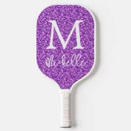 Initialer Name des Trendy Lila Imitats Glitzer Mon Pickleball Schläger