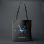 Initialer Name für das Blue Monogram<br><div class="desc">Modernes Blue Ocean Blue Monogram Eleganter Script Name Initial Tote Bag</div>