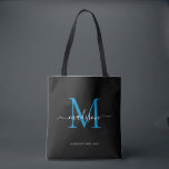 Initialer Name für das Blue Monogram<br><div class="desc">Modernes Blue Ocean Blue Monogram Eleganter Script Name Initial Tote Bag</div>