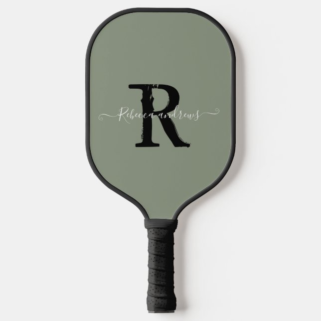 Initialer Name für das elegante Sage Green Monogra Pickleball Schläger (Vorderseite)