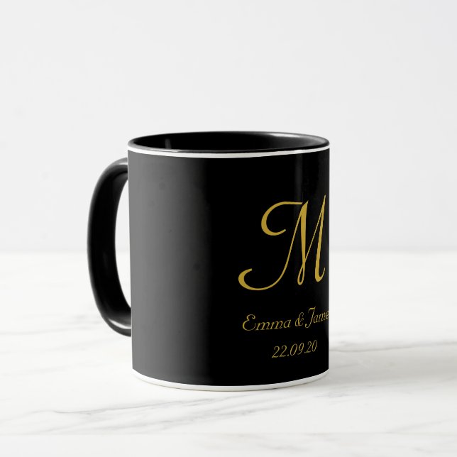 Initialer Name für Schwarz und Gold-Elegant-Monogr Tasse (Vorderseite Links)
