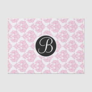 Initialer rosa und weißer Glam Damask Monogramm-Bu Seidenpapier