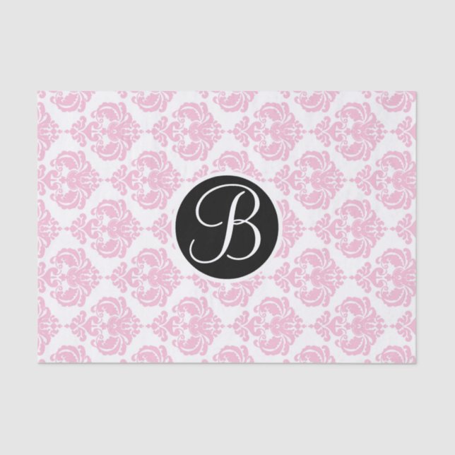 Initialer rosa und weißer Glam Damask Monogramm-Bu Seidenpapier (Vorderseite)