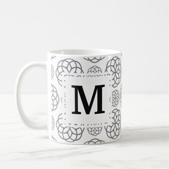Initiales Monogramm für geometrisches graues Muste Kaffeetasse (Links)