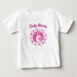 Initialisiertes rosa Einhorn und Herz Baby T-shirt