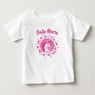 Initialisiertes Rosa Einhorn Und Herzen Baby T-shirt